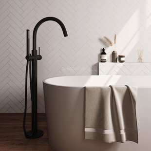 Brauer Stripe vrijstaande badmengkraan SET 01 met staaf handdouche en doucheslang mat zwart