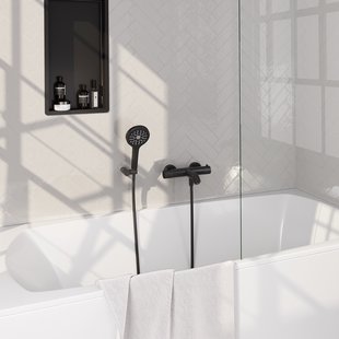 Brauer Stripe opbouw baddouche thermostaatkraan SET 04 met wandhouder en 3-standen handdouche en doucheslang mat zwart