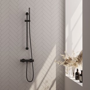 Brauer Stripe opbouw douche thermostaatkraan SET 01 met glijstang en staaf handdouche en doucheslang mat zwart