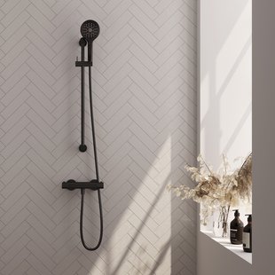 Brauer Stripe opbouw douche thermostaatkraan SET 02 met glijstang en 3-standen handdouche en doucheslang mat zwart