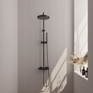 Brauer Stripe opbouw thermostatische regendouche SET 01 met 25 cm hoofddouche en staaf handdouche en doucheslang mat zwart