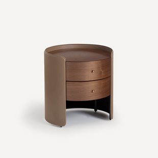 Nachtkastje van notenhout en leer, Firmo