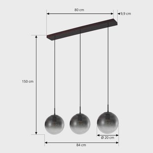 Lucande hanglamp Veloura, 3-lamps, 84 cm, glas, hout