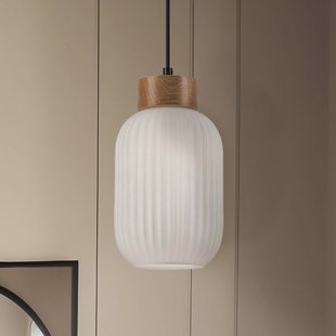 Lamkur Hanglamp Harmony, Ø 14 cm, wit/eiken, glas/hout