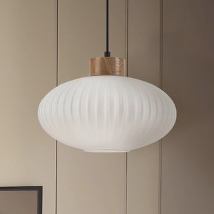 Lamkur Hanglamp Harmony, Ø 25 cm, wit/eiken, glas/hout