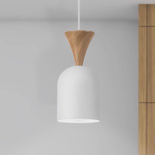 Lamkur Hanglamp Nolan, Ø 11 cm, wit/eiken, metaal/hout