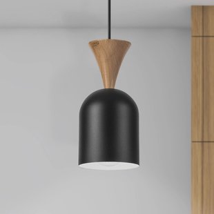 Lamkur Hanglamp Nolan, Ø 11 cm, zwart/eiken, metaal/hout