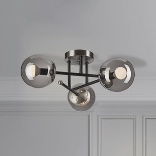 Lamkur Plafondlamp Malena, Ø 19 cm, rookgrijs, glas/metaal 3-lamps.