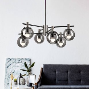 Lamkur Plafondlamp Lilou, Ø 53 cm, rookgrijs, glas/metaal, 6-lamps.