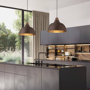 Envostar hanglamp Kaitt, bruin, Ø 34 cm, houten detail