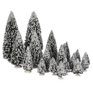 LuVille Kerstdorp Miniatuur Evergreen Bomen - 21 Stuks - H22 x Ø8 cm