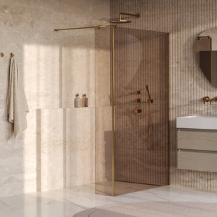 BRAUER Oblivion inloopdouche brons glas 120x200 met zijwand 30 incl. glascoating PVD goud geborsteld