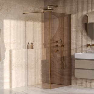 BRAUER Oblivion inloopdouche brons glas 90x200 met zijwand 30 incl. glascoating PVD goud geborsteld