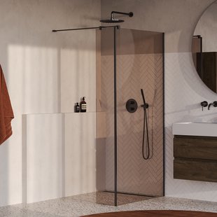 BRAUER Oblivion inloopdouche brons glas 90x200 met zijwand 30 incl. glascoating PVD gunmetal geborsteld