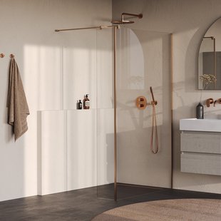 BRAUER Oblivion inloopdouche helder glas 120x200 met zijwand 30 incl. glascoating PVD koper geborsteld