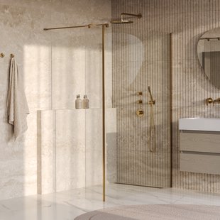 BRAUER Oblivion inloopdouche helder glas 130x200 met zijwand 40 incl. glascoating PVD goud geborsteld