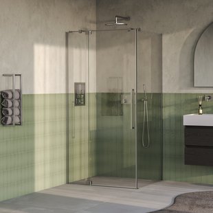 BRAUER Stellar douchecabine met draaideur helder glas 100x100x200 omkeerbaar incl. glascoating PVD RVS-kleurig geborsteld