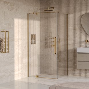 BRAUER Stellar douchecabine met draaideur helder glas 100x90x200 omkeerbaar incl. glascoating PVD goud geborsteld