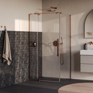 BRAUER Stellar douchecabine met draaideur helder glas 100x90x200 omkeerbaar incl. glascoating PVD koper geborsteld