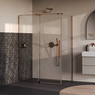 BRAUER Stellar douchecabine met draaideur helder glas 140x100x200 omkeerbaar incl. glascoating PVD koper geborsteld