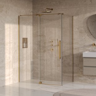 BRAUER Stellar douchecabine met draaideur helder glas 140x80x200 omkeerbaar incl. glascoating PVD goud geborsteld