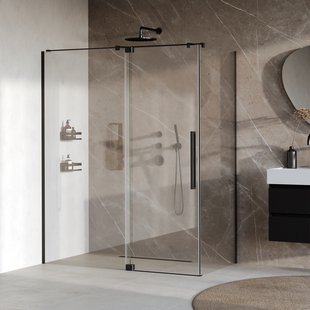 BRAUER Stellar douchecabine met draaideur helder glas 160x90x200 omkeerbaar incl. glascoating mat zwart