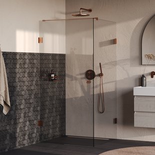 BRAUER Void Carving douchecabine met draaideur helder glas 100x100x200 incl. glascoating PVD koper geborsteld