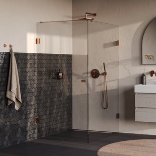 BRAUER Void Carving douchecabine met draaideur helder glas 100x140x200 incl. glascoating PVD koper geborsteld