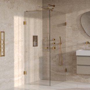 BRAUER Void Carving douchecabine met draaideur helder glas 80x120x200 incl. glascoating PVD goud geborsteld