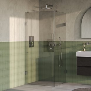 BRAUER Void Carving douchecabine met draaideur helder glas 80x80x200 incl. glascoating PVD RVS-kleurig geborsteld