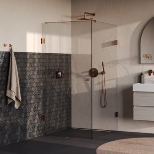 BRAUER Void Carving douchecabine met draaideur helder glas 90x120x200 incl. glascoating PVD koper geborsteld