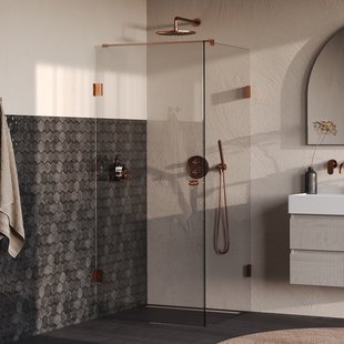 BRAUER Void Carving douchecabine met draaideur helder glas 90x90x200 incl. glascoating PVD koper geborsteld