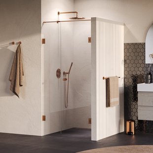 BRAUER Void Carving nisdeur 2-delig helder glas 90x200 omkeerbaar met draaideur 60 aan muur incl. glascoating PVD koper geborsteld