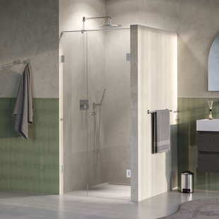 BRAUER Void Carving nisdeur 2-delig helder glas 90x200 omkeerbaar met draaideur 60 aan muur incl. glascoating PVD RVS-kleurig geborsteld