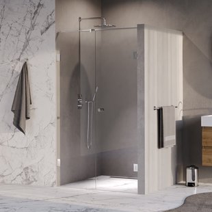 BRAUER Void Carving nisdeur 2-delig helder glas 110x200 omkeerbaar met draaideur 60 aan muur incl. glascoating chroom