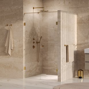 BRAUER Void Carving nisdeur 2-delig helder glas 120x200 omkeerbaar met draaideur 60 aan muur incl. glascoating PVD goud geborsteld