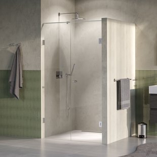 BRAUER Void Carving nisdeur 2-delig helder glas 120x200 omkeerbaar met draaideur 60 aan muur incl. glascoating PVD RVS-kleurig geborsteld