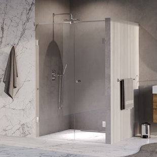 BRAUER Void Carving nisdeur 2-delig helder glas 130x200 omkeerbaar met draaideur 60 aan muur incl. glascoating chroom