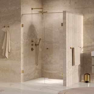 BRAUER Void Carving nisdeur 2-delig helder glas 130x200 omkeerbaar met draaideur 60 aan muur incl. glascoating PVD goud geborsteld