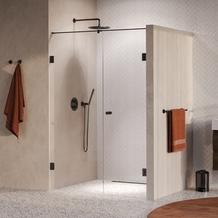 BRAUER Void Carving nisdeur 2-delig helder glas 130x200 omkeerbaar met draaideur 60 aan muur incl. glascoating PVD gunmetal geborsteld