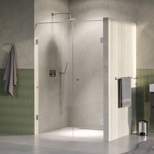 BRAUER Void Carving nisdeur 2-delig helder glas 130x200 omkeerbaar met draaideur 60 aan muur incl. glascoating PVD RVS-kleurig geborsteld