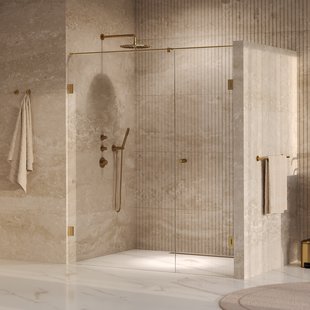 BRAUER Void Carving nisdeur 2-delig helder glas 170x200 omkeerbaar met draaideur 70 aan muur incl. glascoating PVD goud geborsteld