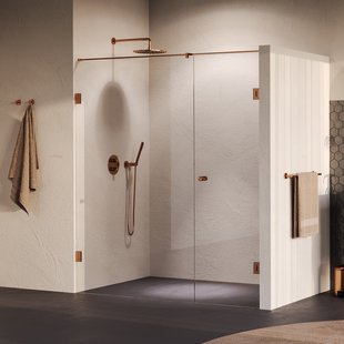 BRAUER Void Carving nisdeur 2-delig helder glas 170x200 omkeerbaar met draaideur 70 aan muur incl. glascoating PVD koper geborsteld