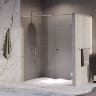 BRAUER Void Carving nisdeur 2-delig helder glas 180x200 omkeerbaar met draaideur 70 aan muur incl. glascoating chroom