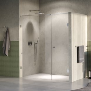 BRAUER Void Carving nisdeur 2-delig helder glas 180x200 omkeerbaar met draaideur 70 aan muur incl. glascoating PVD RVS-kleurig geborsteld