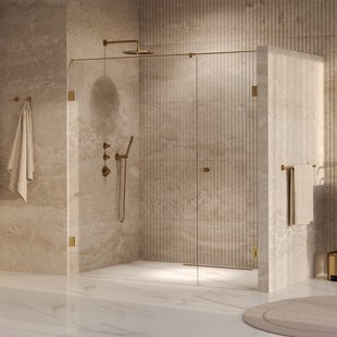 BRAUER Void Carving nisdeur 2-delig helder glas 200x200 omkeerbaar met draaideur 70 aan muur incl. glascoating PVD goud geborsteld