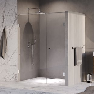 BRAUER Void Carving nisdeur 2-delig helder glas 150x200 omkeerbaar met draaideur 70 aan muur incl. glascoating chroom