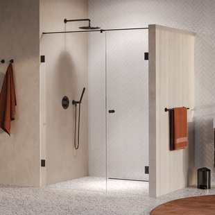 BRAUER Void Carving nisdeur 2-delig helder glas 150x200 omkeerbaar met draaideur 70 aan muur incl. glascoating PVD gunmetal geborsteld