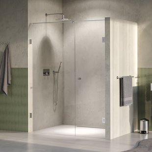 BRAUER Void Carving nisdeur 2-delig helder glas 150x200 omkeerbaar met draaideur 70 aan muur incl. glascoating PVD RVS-kleurig geborsteld