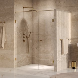 BRAUER Void Carving nisdeur 2-delig helder glas 160x200 omkeerbaar met draaideur 70 aan muur incl. glascoating PVD goud geborsteld